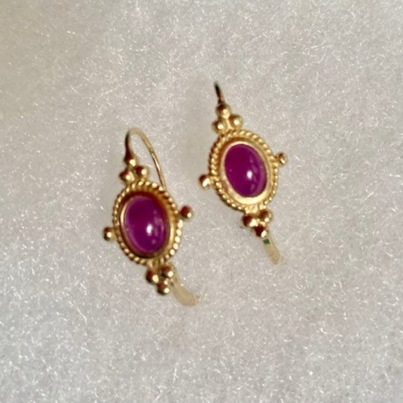 Pierced Red Coral 14K Gold Earnings - Picture 2 of 7